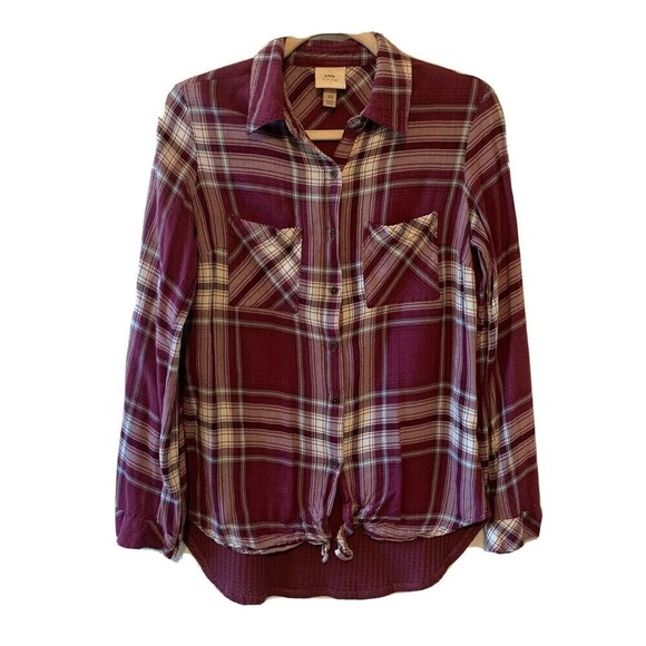 Knox Rose Womens Size XS Multicolor Plaid Mixed Media Button Blouse Top - Picture 1 of 6